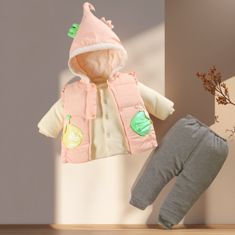 加绒加厚棉服袄女宝宝冬装三件套分体款0一1岁婴儿衣服外套装季天