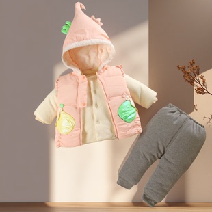 加绒加厚棉服袄女宝宝冬装三件套分体款0一1岁婴儿衣服外套装季天