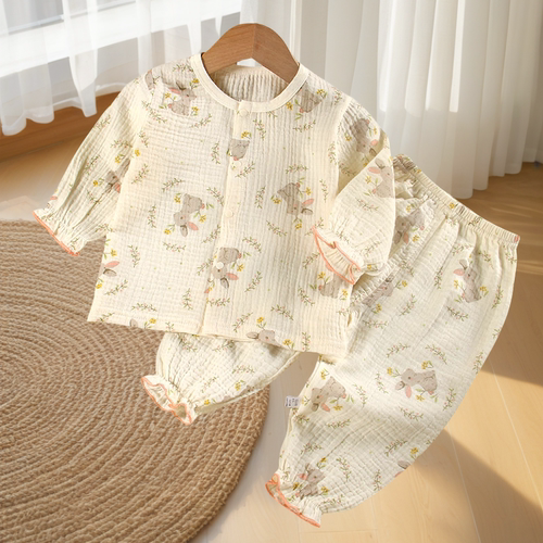 纱布春秋夏款睡衣空调服分体套装