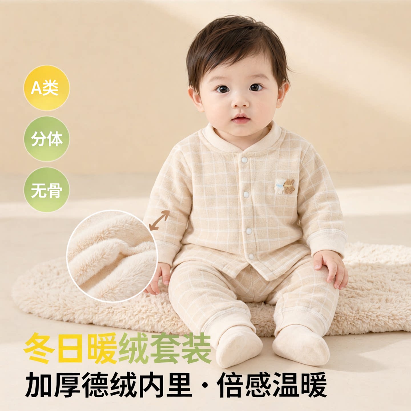 婴儿秋冬季分体德绒加厚保暖内衣套装男宝女宝宝高腰护肚秋衣秋裤