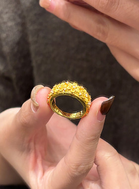 黄金莫桑六瓣繁花戒指女新款999足金小雏菊指环生日礼物送老婆