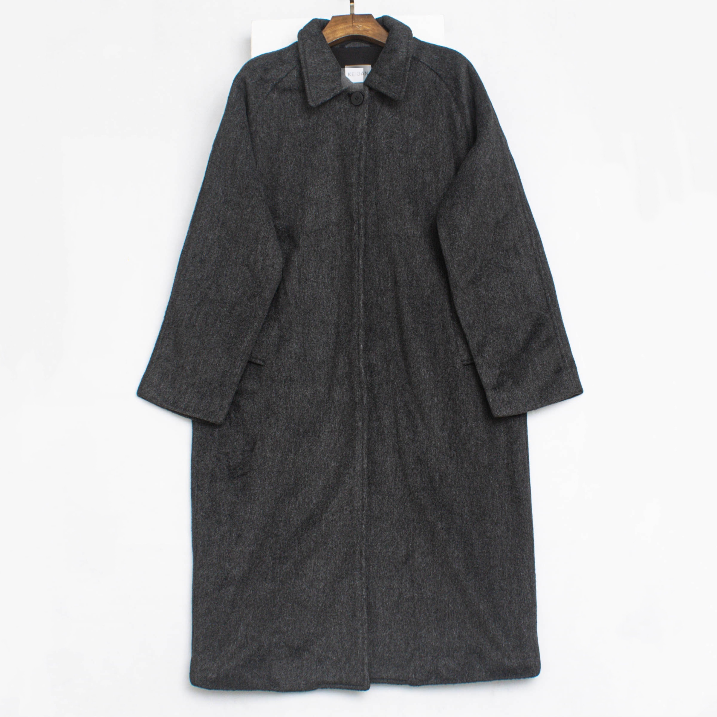 羊驼毛混纺中长款一颗扣毛呢大衣