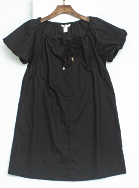 通勤直筒裙棉纯色泡泡袖短裙