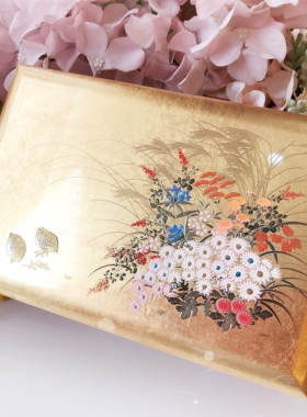 日本山中漆器金箔音乐代镜首饰盒
