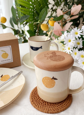 包邮现货日本制拼色手作陶瓷柚子橘橙鱼咖啡奶茶马克杯子盘子餐具