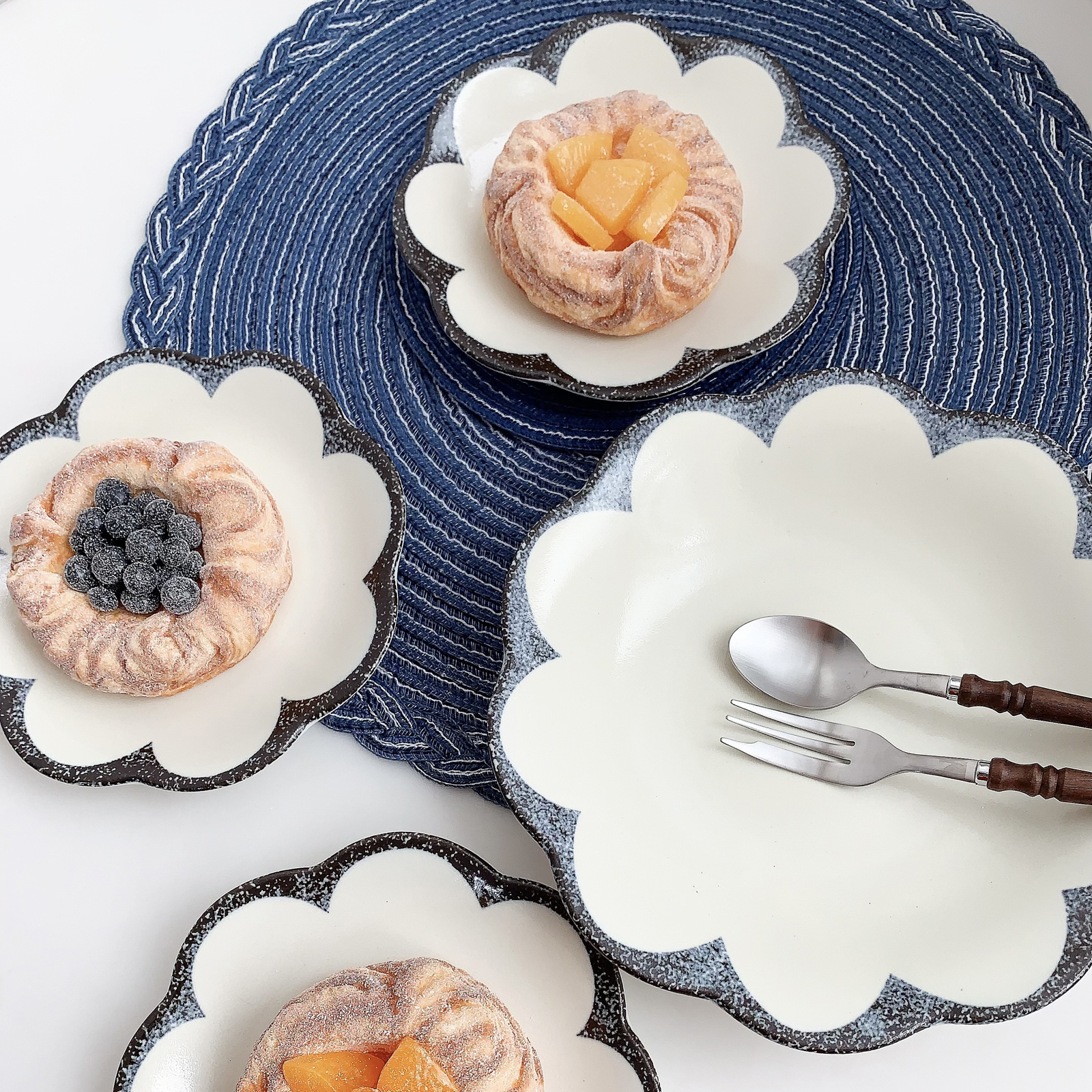 清新森系素雅茉莉花深皿花朵形盘