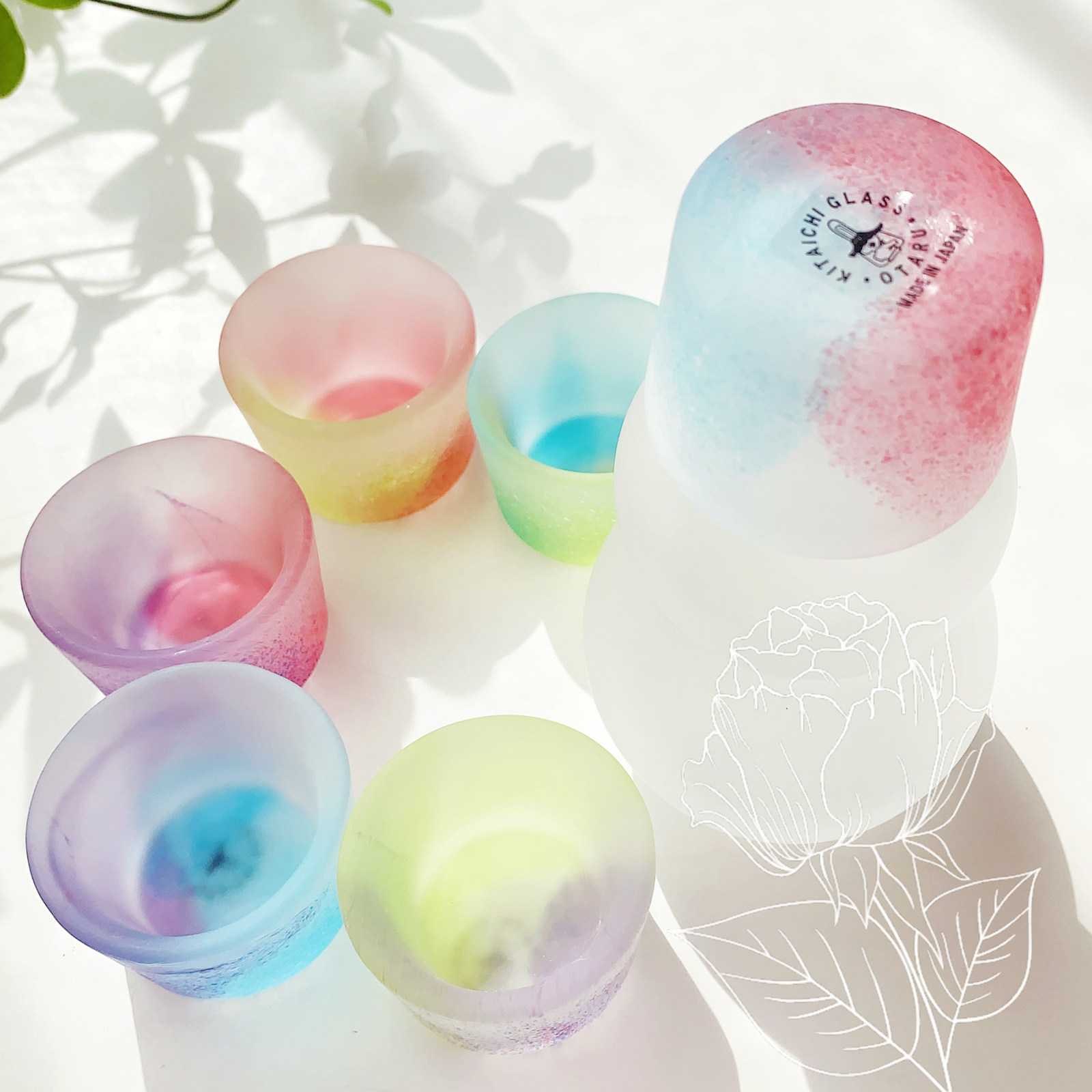 日本进口北海道北一硝子玻璃彩虹色小酒杯德利酒壶