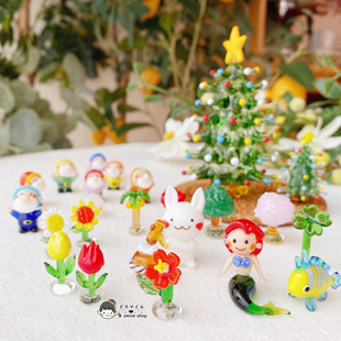 现货日本进口玻璃细工手作圣诞树美人鱼七个小矮人迷你微观摆件