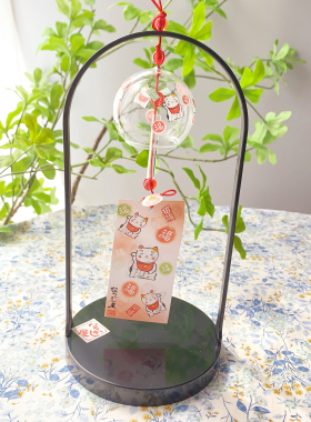 招财猫金鱼风铃提篮摆件