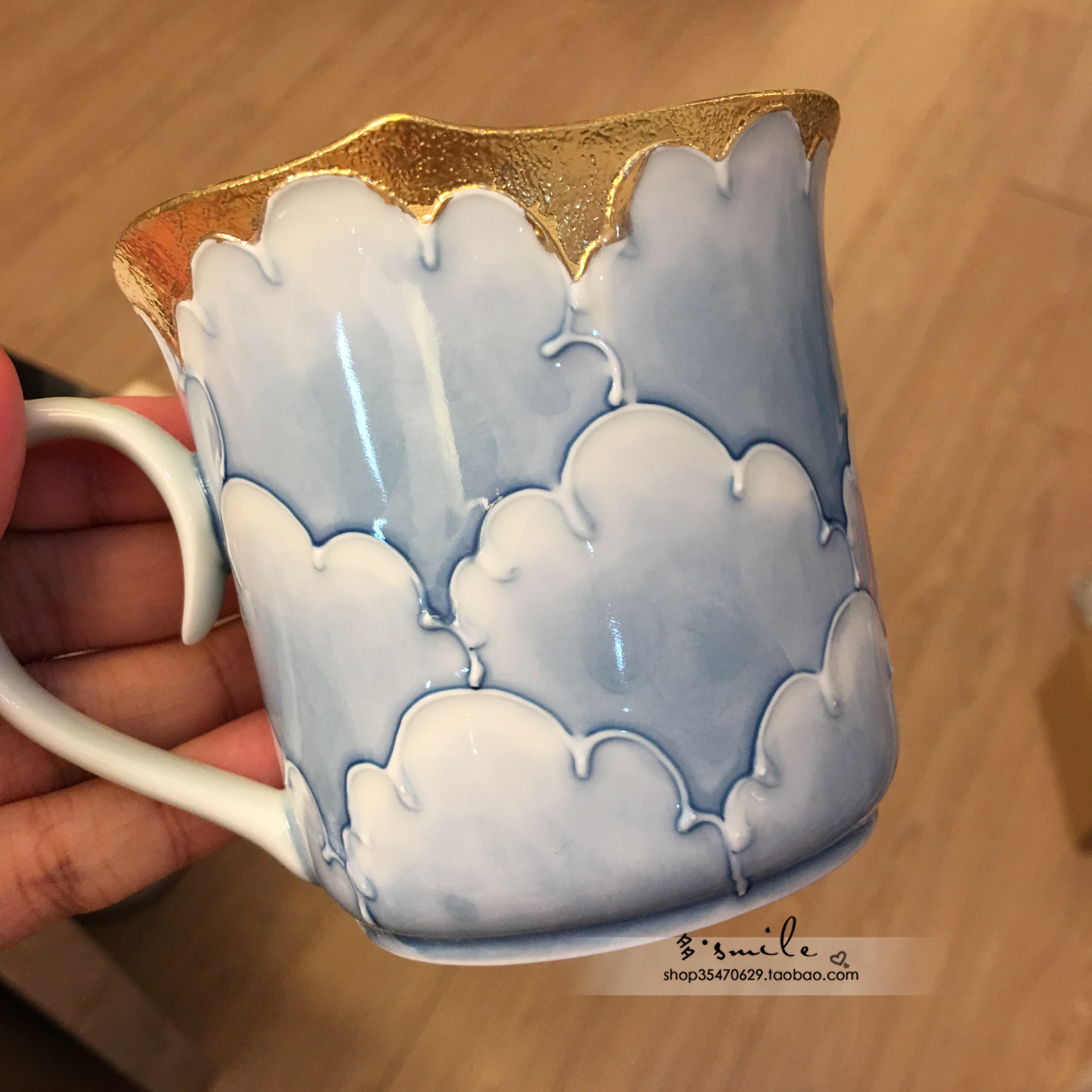 现货日本进口有田烧文山窑陶瓷手绘金边牡丹花樱花马克杯茶杯子