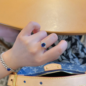 轻奢复古蓝宝石戒指皇家蓝矢车菊通勤蛋形小克拉925纯银彩宝首饰