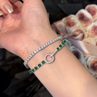 高级感满钻祖母绿手链绿宝石气质蛋面彩宝手饰超闪OT扣钻石手链女