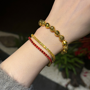 欧美风超闪叠戴钻石手链男女925银镶嵌满钻红钻仿真黄钻金色手饰