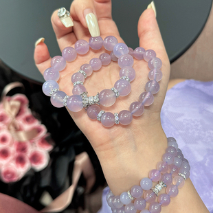 新中式 芋泥波波高冰种天然紫玉髓手串紫罗兰国风镶钻玉石手链珠串
