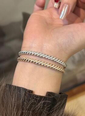 重工气质超闪的半圈半钻麻花手镯