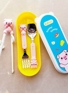 韩国进口爱迪生Pororo儿童餐具训练学习筷子不锈钢叉勺子套装