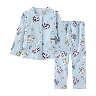 全棉梭织空调服套装 开衫 纯棉卡通中大童长袖 男女儿童睡衣春秋薄款
