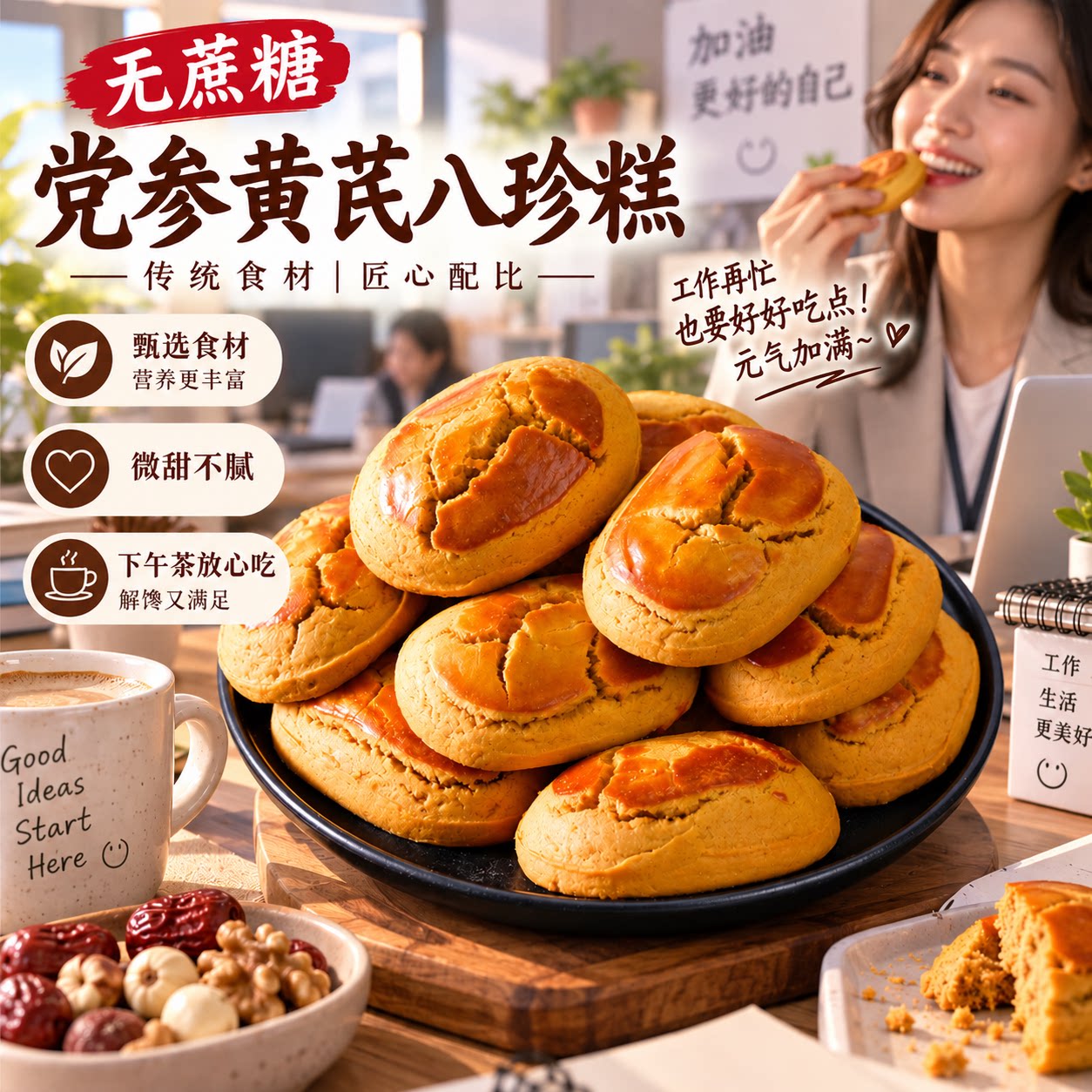 下午茶糕饼无蔗糖猴头菇黄芪党参图片
