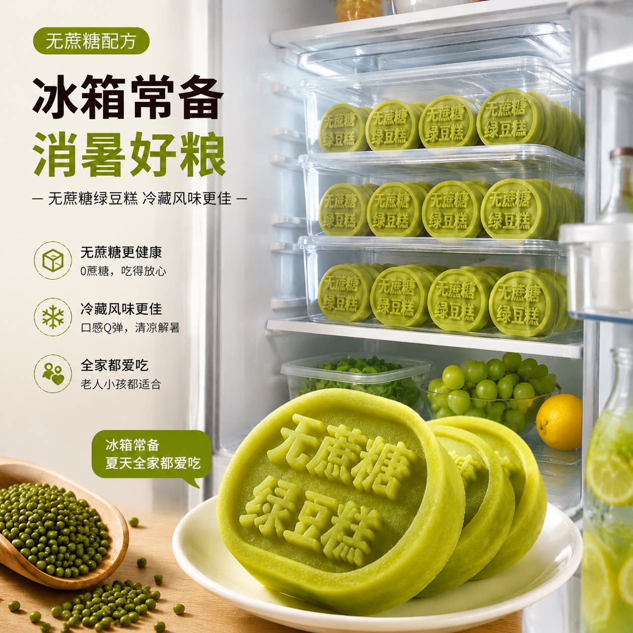 健康消暑无蔗糖绿豆糕独立包装早餐即食速食懒人老人糕点办公提神