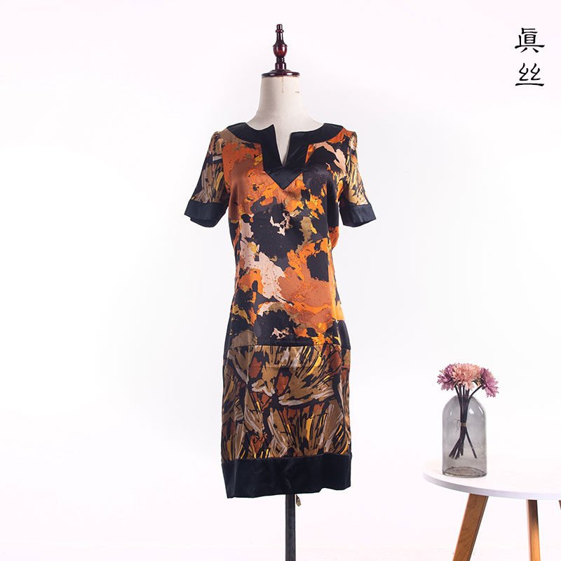 精品 设计师样衣 96%真丝 绸缎面料 丝滑手感 印花修身气质连衣裙