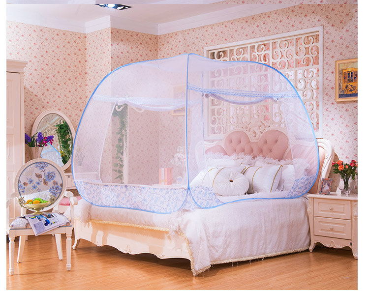 可宜蚊帐1.2双人床1.8米家用无底免安装魔术拉链钢丝睡帐蒙古包邮