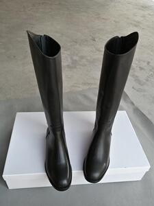 D家鞋库 秋冬长筒牛皮女靴 低跟后拉链长靴 修脚显骑士靴 1736