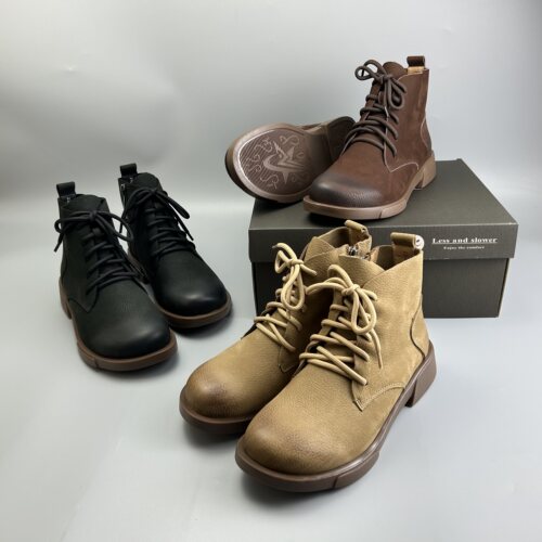 牛皮女短靴大头靴马丁靴侧拉链