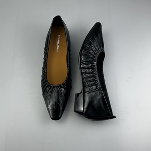 D家16年老店 时尚抓皱漆面女单鞋低跟尖头羊皮女鞋通勤皮鞋 3026