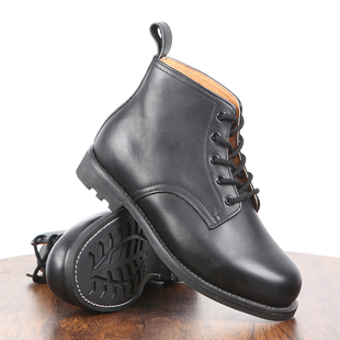 3516厂87舰艇靴手工真皮圆头高帮皮鞋上线轮胎底皮靴户外牛皮短靴