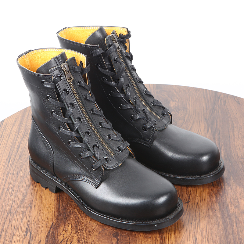 黑色飞行靴圆头拉链防水马丁靴