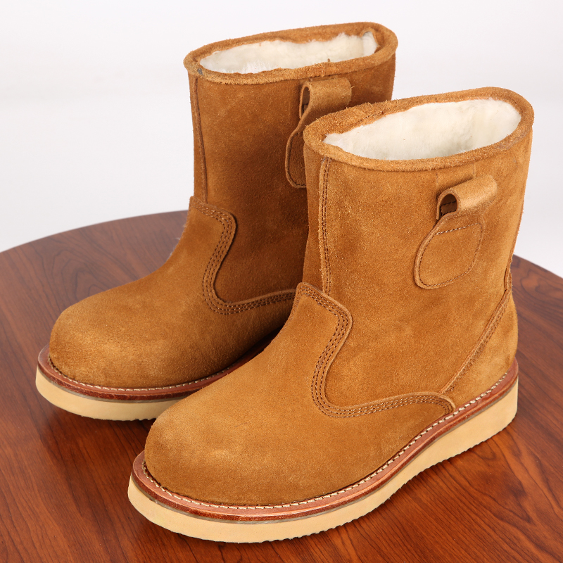 冬季羊毛雪地靴头层牛皮骑士靴