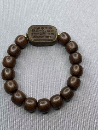 越南富森红土沉香1.2桶珠搭配雕刻福男女同款851