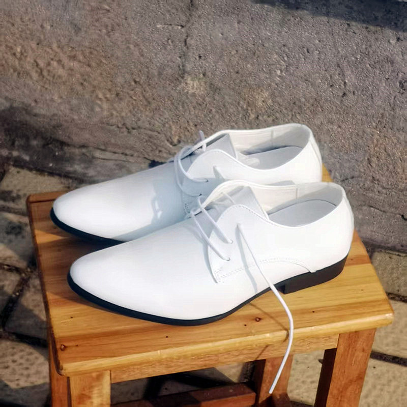男士皮鞋年轻款休闲风透气增高鞋白色尖头系带商务正装真皮男鞋子