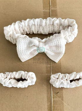 清！出口单 洗脸防湿三件套蝴蝶结发带手腕带吸水防湿头箍手箍