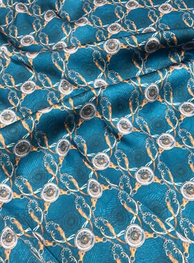 夏凉蓝色印花仿醋酸缎面料丝滑舒适透气连衣裙衬衫阔腿裤时装布料