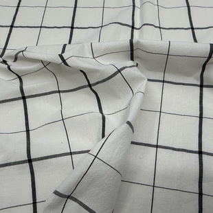 春夏黑白格子棉麻面料舒适透气衬衫连衣裙汉服布料