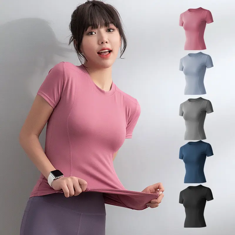 瑜伽服女速干上衣紧身短袖跑步健身运动套装夏季款T恤