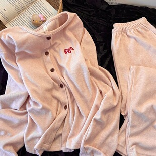 韩系粉糯叽叽可爱小狗睡衣女秋冬季加厚保暖德绒家居服套装可外穿