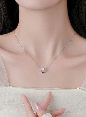 韩式简约银色月牙珠珠百搭项链
