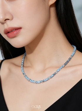 超火时尚百搭精致气质蓝色项链