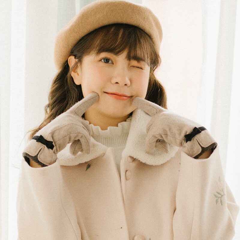 韩版秋冬季保暖加绒加厚学生女冬天可爱触屏羊毛手套 小清新日系