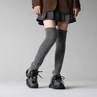 过膝长筒袜子女纯棉冬季加绒加厚款护膝大腿袜高筒春秋款黑色JK