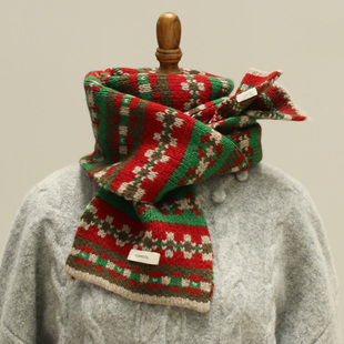 韩系氛围感100%澳洲羊毛针织围巾女生冬季加厚保暖围脖圣诞节礼物