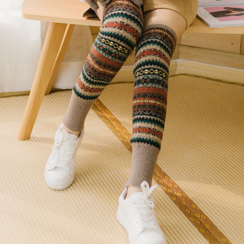 韩版秋冬季保暖可爱学生女复古针织手套日系过膝护腿袜套骑车防寒