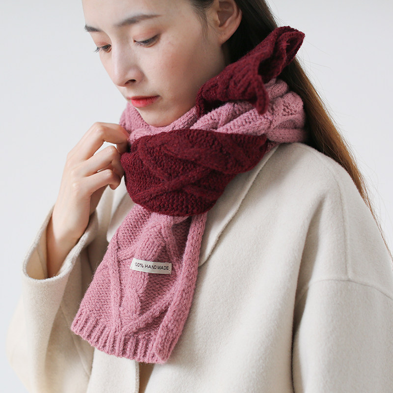 秋冬情侣复古双拼色麻花针织短围巾韩版学生时尚保暖围脖好看百搭