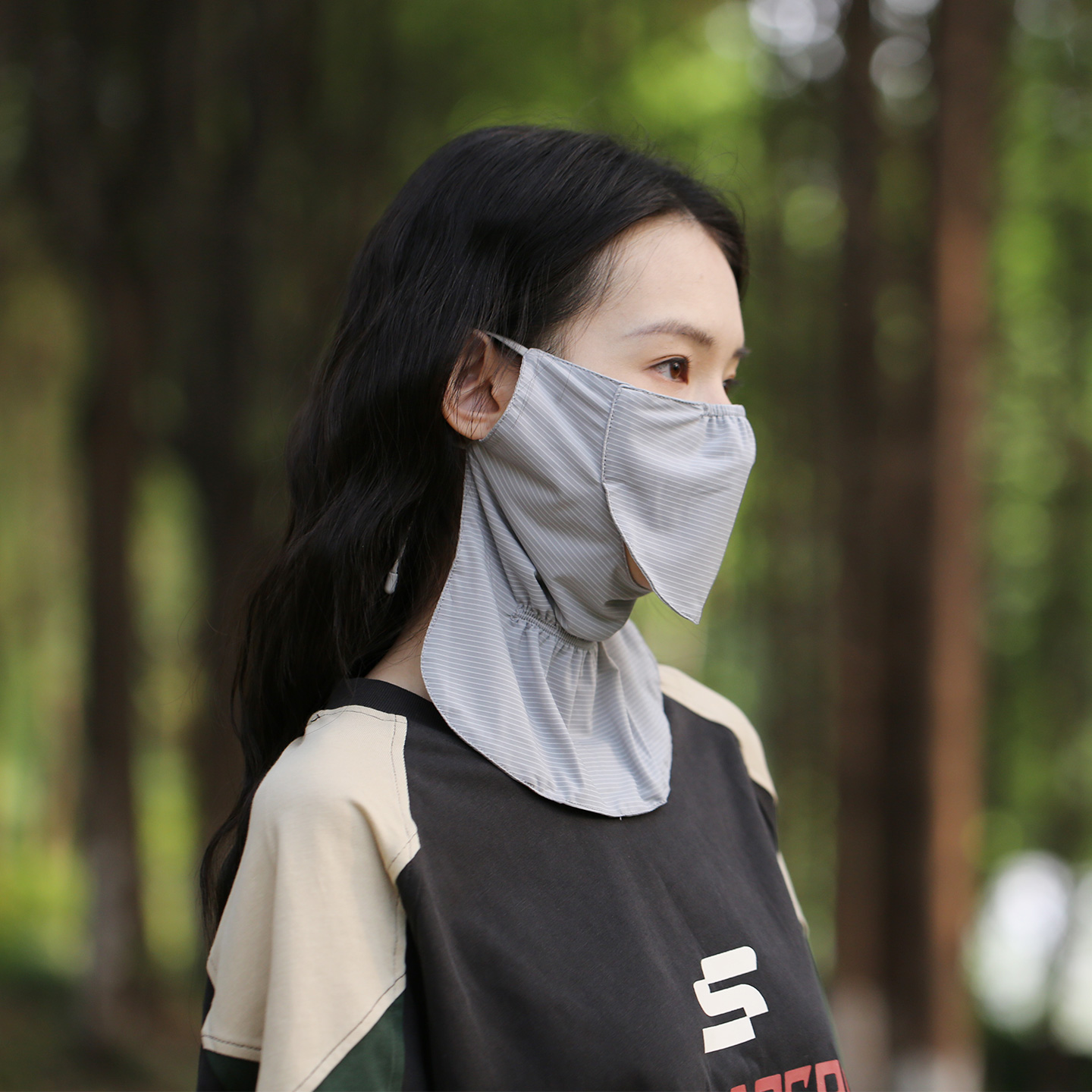 可喝水防晒面罩条纹显瘦冰丝护颈