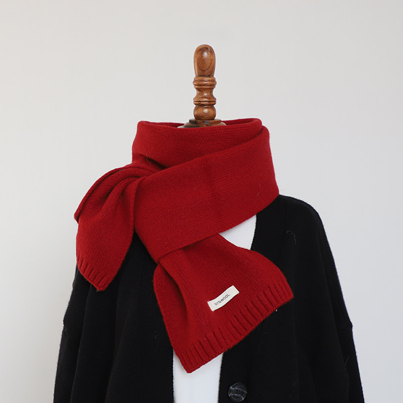 新款百搭高级感纯羊毛过年红围巾男女冬季情侣送礼保暖纯色短围脖