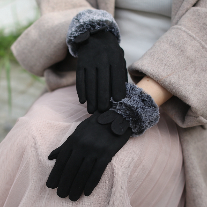 ins风兔耳麂皮绒日系软妹棉手套