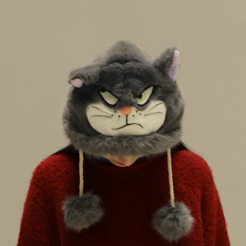 迪士尼正版联名Lucifer猫 路西法毛绒帽秋冬保暖实用邪恶猫咪帽子