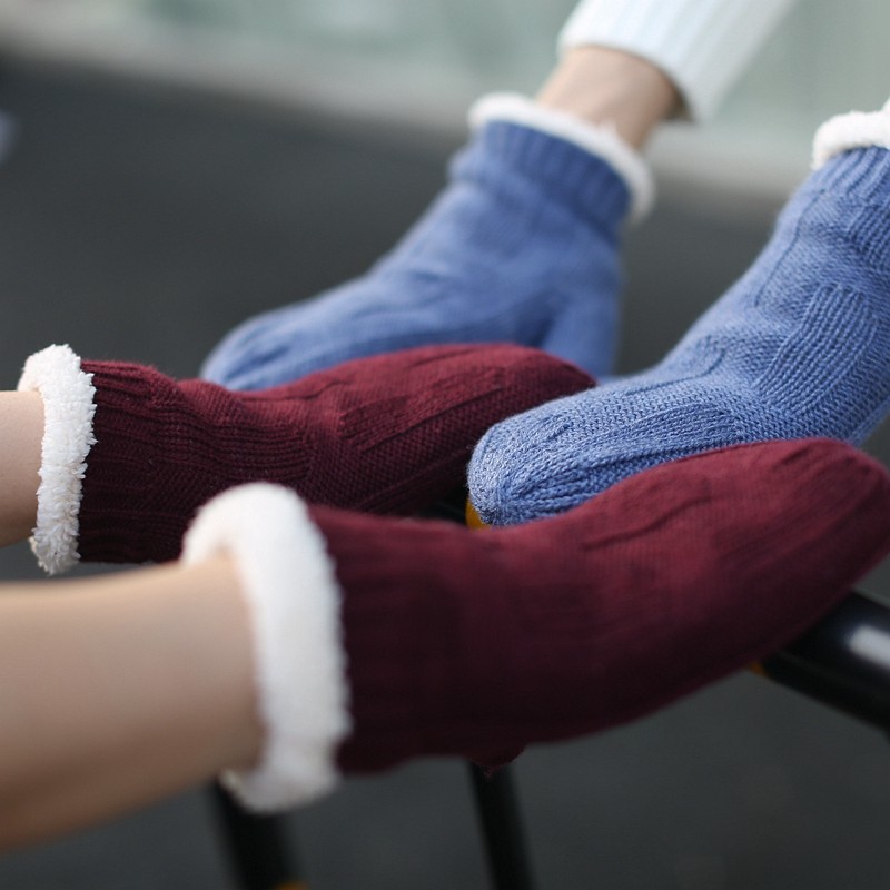 韩版学生秋冬季保暖连指毛线手套加厚加绒可爱男女情侣款骑车防寒